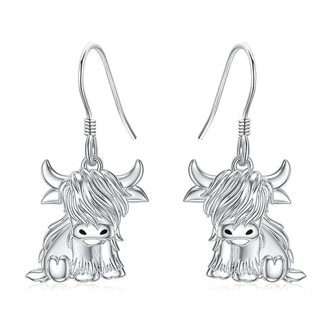 Sterling Sliver Highland Cow Stud  Dangle Earrings