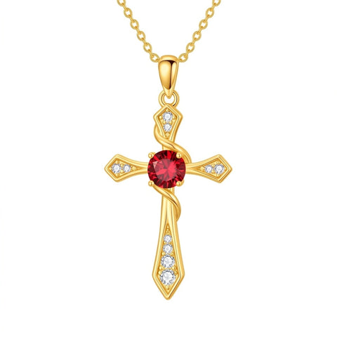 14K Gold Plated Birthstone Infinity  Cross Pendant NecklaceJewelry for Women