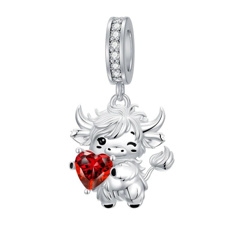 Sterling Silver 12 Month Birthstone Highland Cow Charm Beads