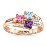 10K 14K 18K Gold Square Shaped Personalized 1-5 Birthstone  Family Mother's Ring Anniversary Ring for Women