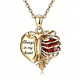 14K Gold Plated  Heart Birthstone Skeleton Necklace With Engraved
