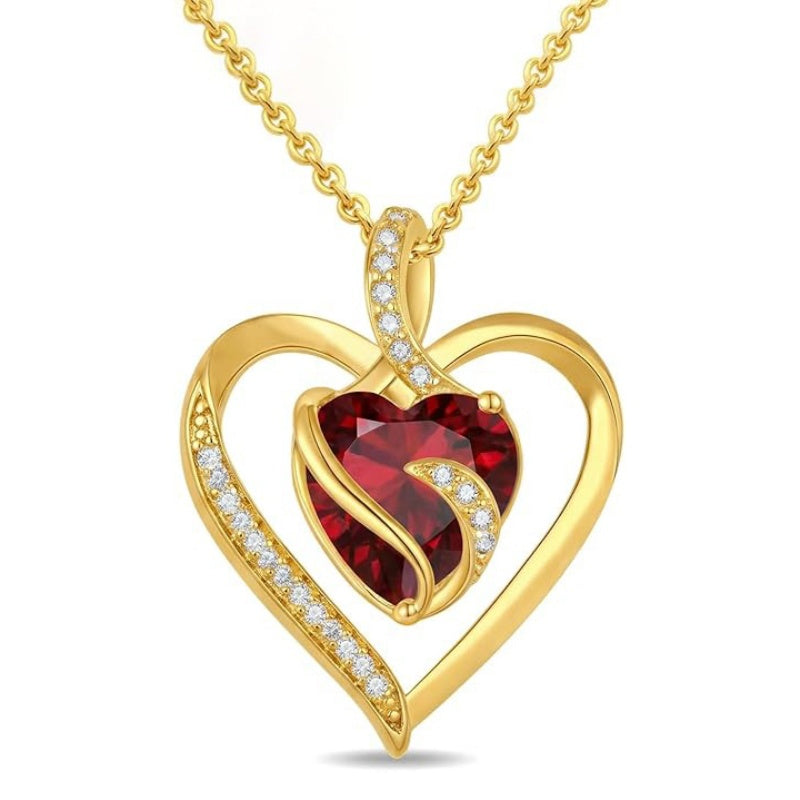 14K Gold Plated  12 Months Heart Birthstone Pendant Necklace Birthday Wedding Anniversary Jewelry Gifts for Women