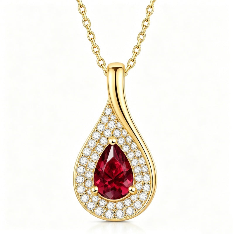 14K Gold  Plated 1CT Pear Teardrop Birthstone Pendant Necklace for Women