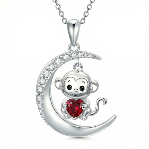 Sterling Silver Birthstone Monkey Pendant Necklace Jewelry Gifts for Women