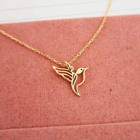 Tiny Hummingbird Necklace 14K Solid Gold Hummingbird Pendant Hummingbird Charm Gift for Her