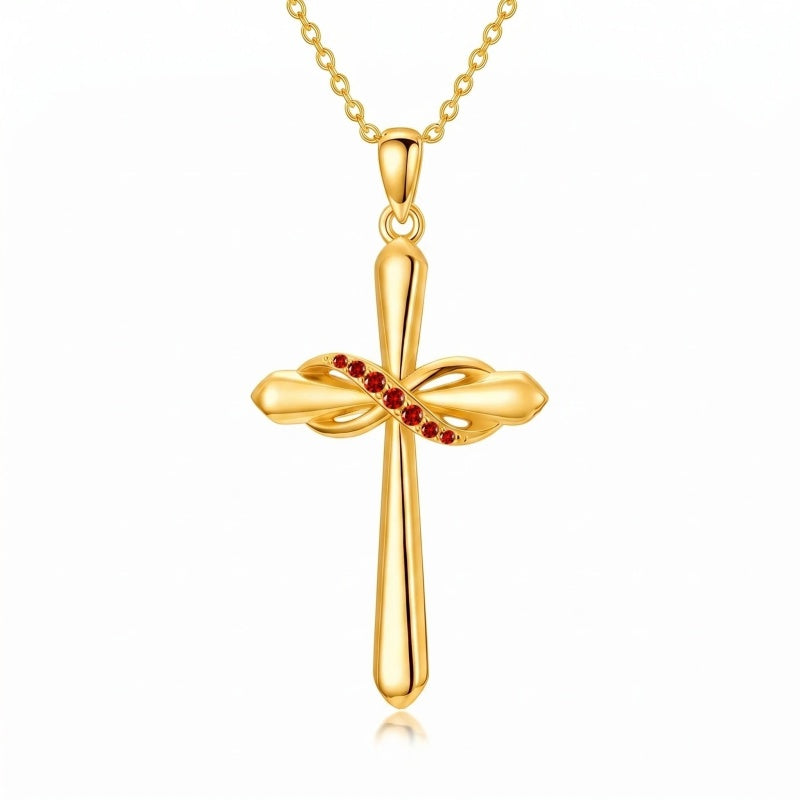 14K Gold Plated Birthstone Infinity  Cross Pendant NecklaceJewelry for Women