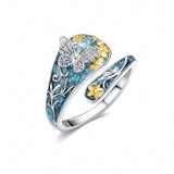 Sterling Silver Turquoise Hummingbird Butterfly Sunflower Adjustable Spoon Ring