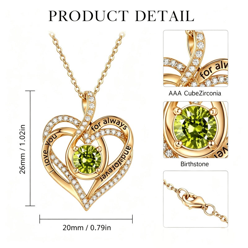 14K Gold Plated Heart Birthstone Infinity Necklace Christmas Valentine Birthday Gift