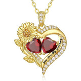 Sterling Sliver Birthstone Love Heart & Sunflower Pendant Necklace Engraved With You Are My Sunshine