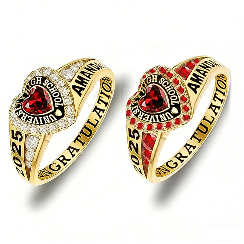 Sterling Silver Personalized Birthstone Engraved Class Rings for Women, College Senior High School Ring