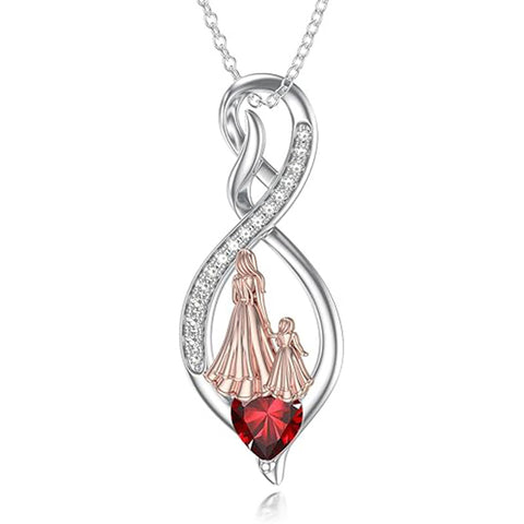 Sterling Silver Birthstone Infinity Heart Mother Daughter Pendant Necklace