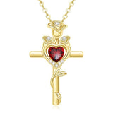 14K Gold Plated Birthstone Rose Cross Necklace for Women Faith Jewelry Gift
