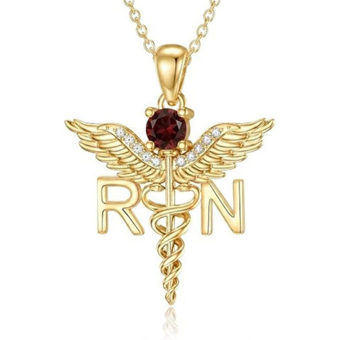 14K Gold  Plated Nurse Caduceus Necklace for Women  RN Registered Graduation Gift