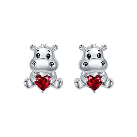 Sterling Silver Birthstone Otter Hippo Stud Earrings