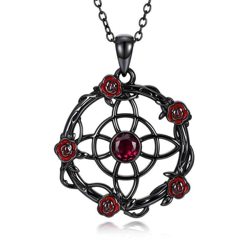 Sterling Silver Black Heart Skeleton Birthstone Necklace With Engraved Halloween Gift