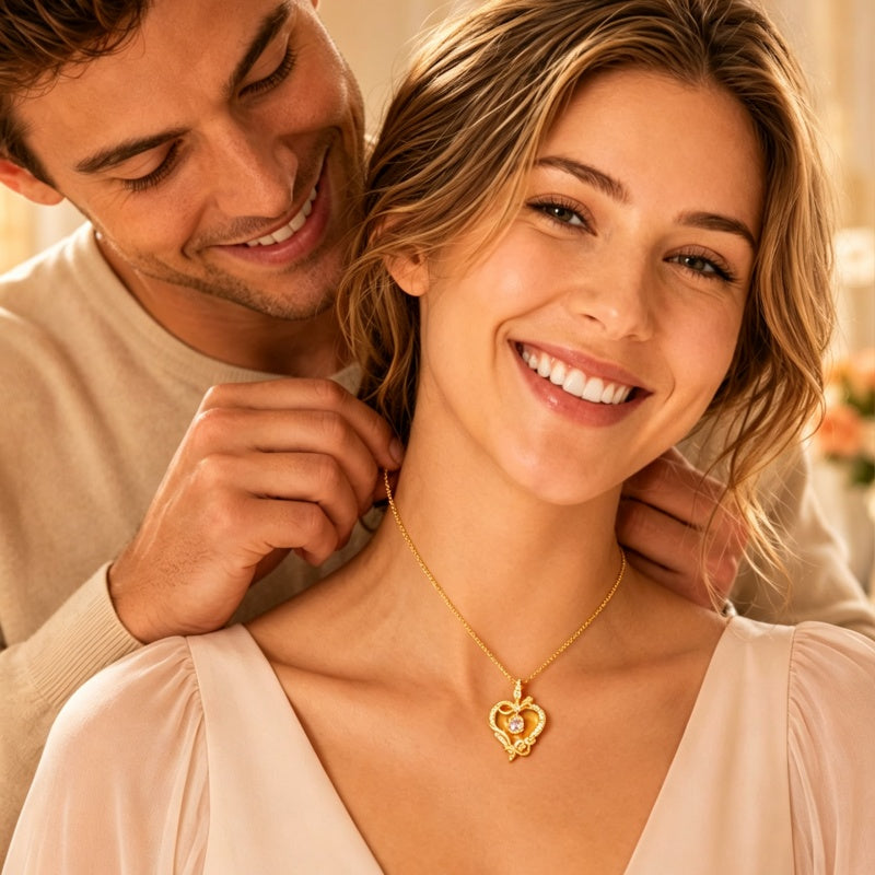 14K Gold Plated Round Birthstone Rose Flower Pendant Necklace for Women