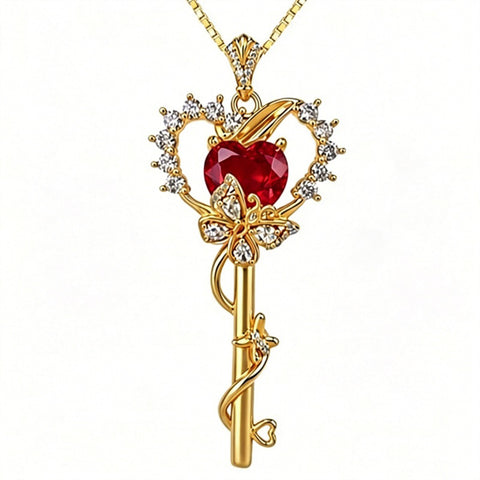 Birthstone Infinity Heart 14K Gold Plated Butterfly Key Pendant Necklace Gift for Her