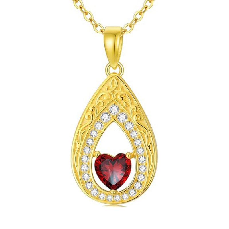 Vintage Teardrop Birthstone 14K Yellow Gold Plated Pendant Necklace for Women