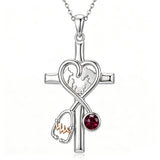 14K Gold Plated  Birthstone Stethoscope Cross Necklace Graduation Gifts for Women RN