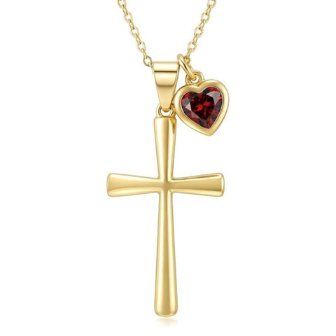 14K Gold  Plated Birthstone Cross Faith Necklace for Women