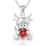 Sterling Silver Birthstone Highland Cow Pendant Necklace Birthday Christmas Gift