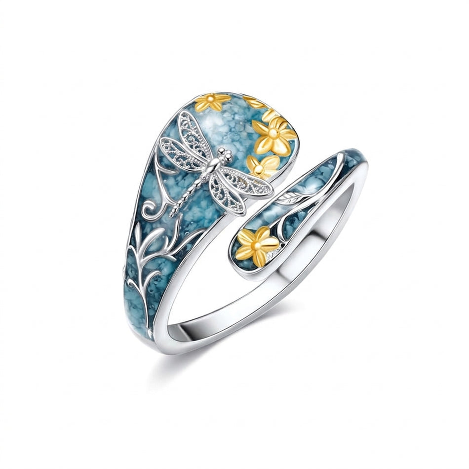 Sterling Silver Turquoise Hummingbird Butterfly Sunflower Adjustable Spoon Ring