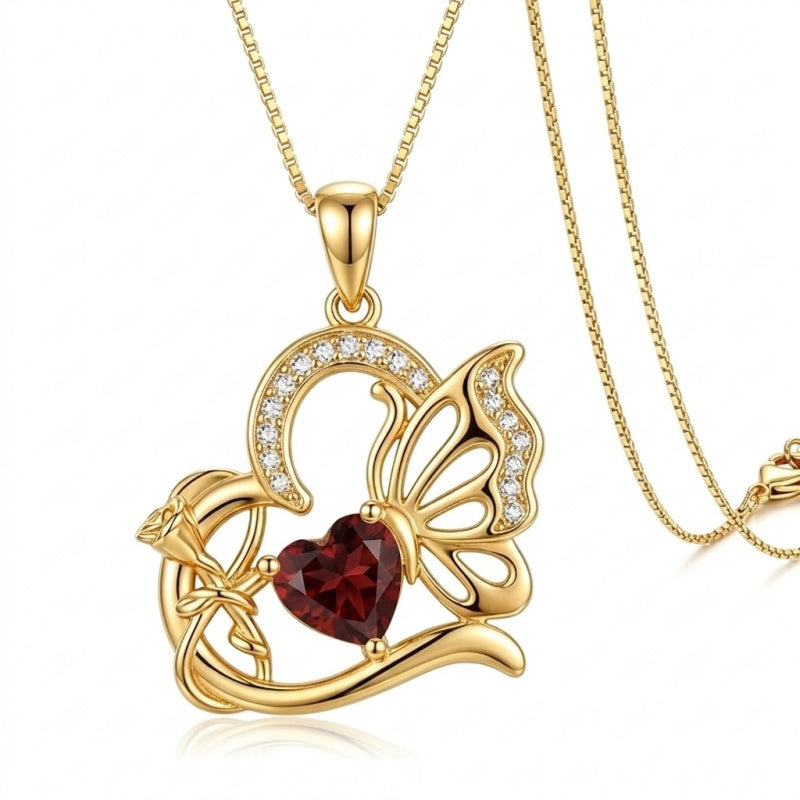 14K Gold Plated Heart Birthstone Infinity Cross Butterfly Necklace for Women
