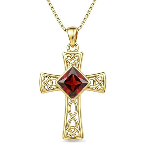 14K Gold Plated  Birthstone Cross Necklace  Pendant Necklace Mother's Day Birthday Gifts for Women