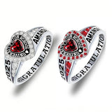 Copper Personalized Birthstone Engraved Class Rings for Women, College Senior High School Ring