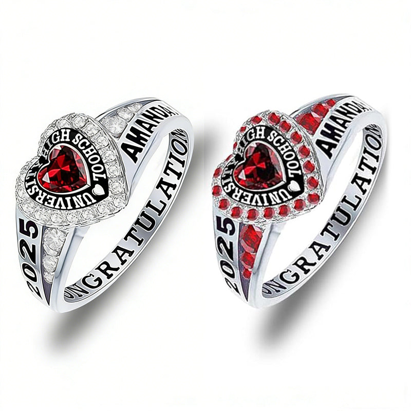 Copper Personalized Birthstone Engraved Class Rings for Women, College Senior High School Ring