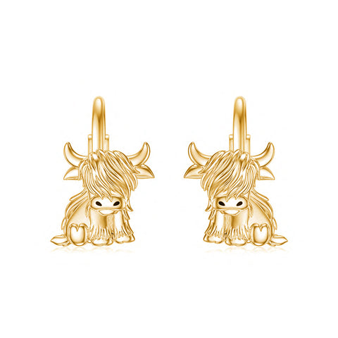 Sterling Sliver Highland Cow Stud  Dangle Earrings
