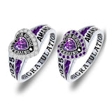 Sterling Silver Personalized Birthstone Engraved Class Rings for Women, College Senior High School Ring