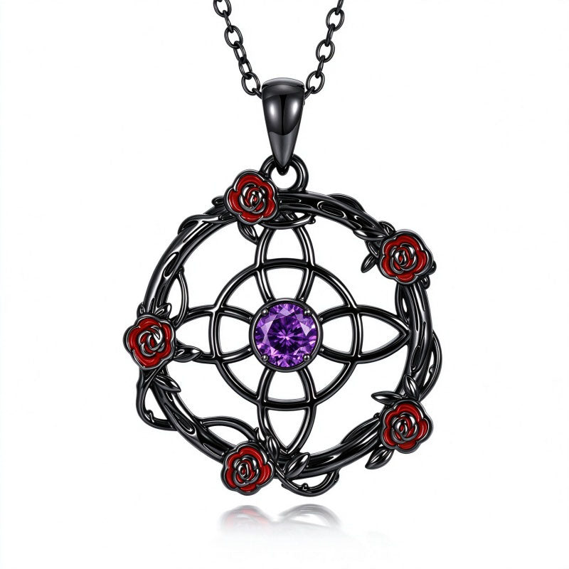Sterling Silver Black Heart Skeleton Birthstone Necklace With Engraved Halloween Gift