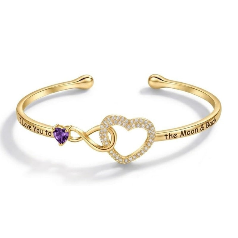 14K Gold Plated Birthstone Infinity Heart Bangle Bracelet for Women