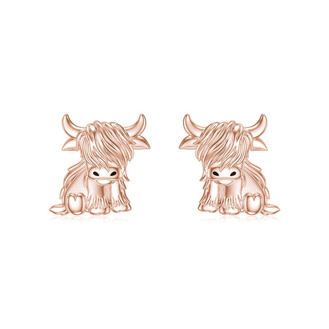 Sterling Sliver Highland Cow Stud  Dangle Earrings