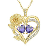 14K Gold  Plated Double Birthstone Heart Sunflower Necklace for Women