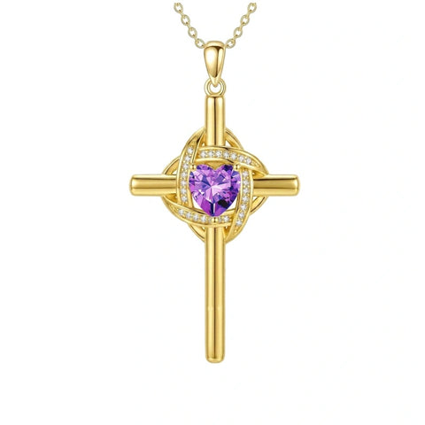 10K 14K 18K Gold Birthstone Cross Pendant Necklace Christian Jewelry