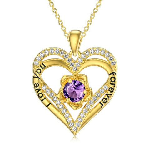 14K Gold Plated  Birthstone Rose Flower Pendant Necklace Birthday Wedding Anniversary Jewelry Gifts for Women