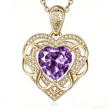 14K Gold Plated Heart Birthstone Heart Necklace for Women Fashion Wedding Anniversary Birthday Gifts