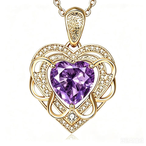 14K Gold Plated Heart Birthstone Heart Necklace for Women Fashion Wedding Anniversary Birthday Gifts