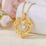 10K 14K 18K Gold Heart Rose Necklace I Love You Forever Heart Jewelry