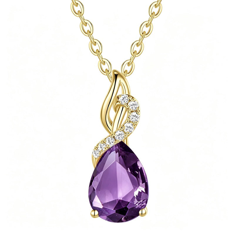 14K Gold Plated  Teardrop Birthstone Pendant Necklace Birthday Gifts for Women