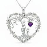 Sterling Silver Heart Pendant Birthstone Tree of Life Mother Child Family Necklace