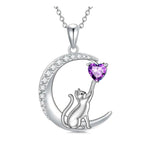 Sterling Silver Heart Birthstone Cat Pendant Necklace