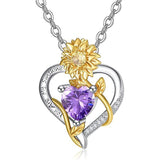 Sterling Sliver Birthstone Love Heart & Sunflower Pendant Necklace Engraved With You Are My Sunshine