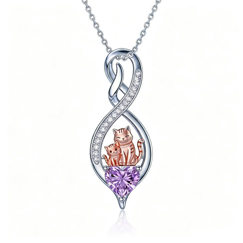 Sterling Silver 12 Month Birthstone Infinity Heart Animal Pendant Necklace Christmas Birthday Jewelry Gift