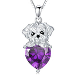Sterling Silver Synthetic Birthstone Dog Pendant Necklace