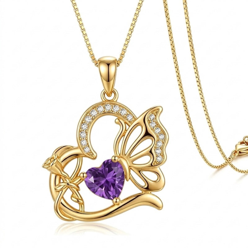 14K Gold Plated Heart Birthstone Infinity Cross Butterfly Necklace for Women