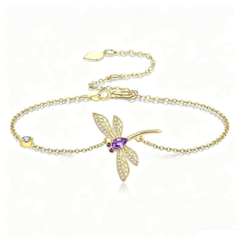 14K Gold Plated Birthstone Dragonfly Anklet Bracelet Birthday Gifts for Her
