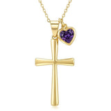 14K Gold  Plated Birthstone Cross Faith Necklace for Women